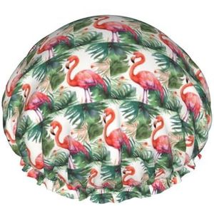 Tropische Flamingo Print Douchemutsen Elastische Herbruikbare Waterdichte Badmutsen Dubbellaags Haar Cap Voor Vrouwen Mannen