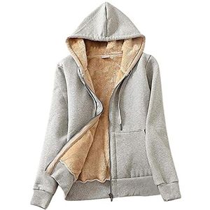 Dames hoodies mantel oversized vintage wintertrui winter warm jack fleece gevoerd sweatshirt met capuchon ritssluiting bovenstuk rits capuchon winter, grijs, Medium,