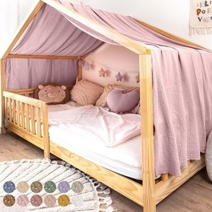 lilimaus Hemelbedgordijn met gouden applicatie (in 12 kleuren), van mousseline van 100% katoen, decoratief, voor meisjes en jongens, gordijn