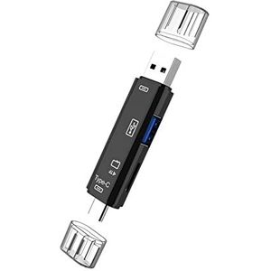 CAIONPLE 5 in 1 USB 2.0 Type C/USB/Micro-USB/TF/SD Geheugenkaartlezer OTG Kaartlezer Adapter Accessoires voor Mobiele Telefoons, Zwart