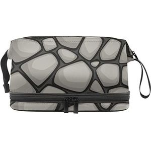 Dubbele Laag Cosmetische Tas Marmer Grijze Steen Draagbare Make-up Tas Reizen Organizer Pouch voor Vrouwen Meisjes Toiletartikelen Tassen, Meerkleurig, 27x15x14 cm/10.6x5.9x5.5 in, Make-up zakje