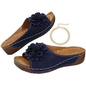 Comfortabele Antislip Effenkleurige Sandalen Met Open Teen En Sleehak For Dames For De Hele Dag Wandelen Casual Slipper Met Boogondersteuning(Blue,45)