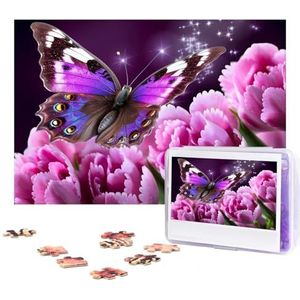 Paarse bloem vlinderpuzzels 300 stuks gepersonaliseerde legpuzzels foto's puzzel voor familie foto puzzel voor volwassenen bruiloft verjaardag (74,9 cm x 50 cm)