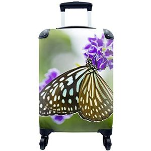 MuchoWow® Koffer - Lavendel - Vlinder - Botanisch - Past binnen 55x40x20 cm en 55x35x25 cm - Handbagage - Trolley - Fotokoffer - Cabin Size - Print