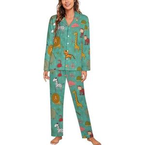 Afrika Dieren Patroon Lange Mouw Pyjama Sets Voor Vrouwen Klassieke Nachtkleding Nachtkleding Zachte Pjs Lounge Sets