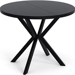 WFL GROUP Ronde uittrekbare eettafel, tafel in loft-stijl met metalen poten, 100 tot 180 cm, industriële vierkante tafel voor woonkamer, ruimtebesparend, zwart, 100 cm