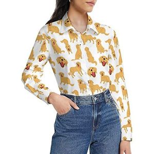 Golden Retriever Damesshirt met lange mouwen, button-down blouse, casual werkshirts, tops, 4XL