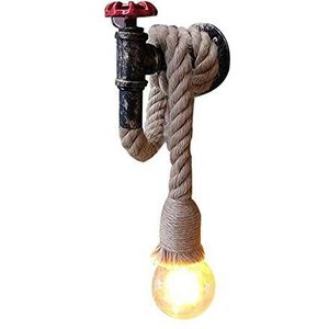 Mengjay-Vintage Retro wandlamp American touw industriële lamp ijzeren pijp grote touw wandlamp zolder restaurant gang woonkamer balkon gang wandlamp (zonder gloeilamp)
