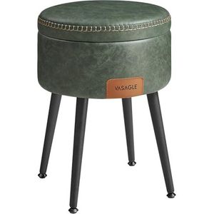 VASAGLE EKHO Collectie - Opbergkruk, kaptafelkruk, PU met stiksels, midden van de eeuw modern, ronde opbergkruk met stalen poten, capaciteit 150 kg, bosgroen LOM005C01