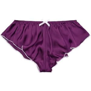 Satini Satijn Lage taille Hoogte Soepele french knickers Sissy Broekje Satijnen broekjes Ondergoed (Paars - Wit, XL)