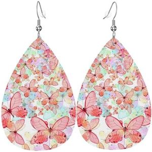 LAMAME Zeester Shell Blauw Hout Op Strand Landschap Gedrukt Teardrop Dangle Earring Lederen Oorbel Vakantie Party Decoratie, Eén maat, Kunstleer