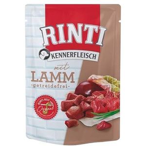 RINTI Kennervlees lam | 10 x 400 g | Compleet voer voor volwassen honden in vershoudzak | Graanvrij voer met hoog vleesgehalte | Voor het reguleren van de spijsvertering