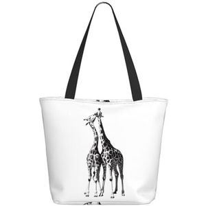 OPSREY Bruine Beren gedrukt Tote Bag Shopping Bag Casual Schoudertas Opbergtas, Afrikaanse Giraffe, Eén maat