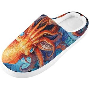KAAVIYO Coole aquarel kunst octopus cartoon blauwe raket outdoor slippers katoenen huisschoenen winter antislip pluizige voeten slippers voor binnen mannen vrouwen meisje, Patroon, XX-Large