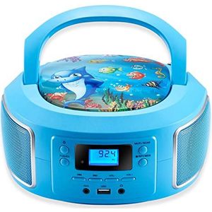 Cyberlux Draagbare boombox, FM-radio, AUX-in, CD/CD-R, USB, hoofdtelefoonaansluiting, cd-speler, kinderradio, compacte installatie, stereo-installatie, boombox, bubbelblauw