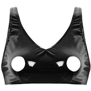 WEITING Vrouwen sexy lederen hemdje glanzende latex beha spaghettibandjes leer bijgesneden tanktop glanzend-tepel blootgesteld, XXL