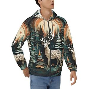 GUOLGP Kerst Herten Print Heren Hoodie Losse Trui Voor Casual Werkkleding Comfortabele Stijl Sweatshirt, Zwart, XL