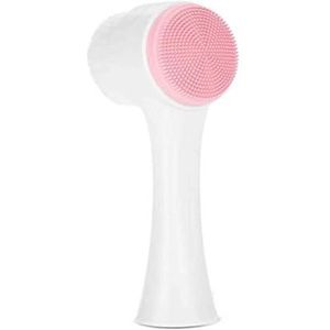 Dubbele siliconen reinigingsborstel, handmatige massagereinigingsborstel, exfoliërende en zachte massage, siliconen gezichtsporiënreiniging, mee-eter, droog of nat multifunctioneel (roze, 2 stuks)