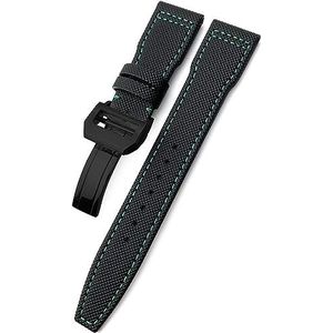 INSTR Geweven Nylon Horlogebandje Horlogebanden Fit Voor IWC Pilot Mark Portugieser Portofino Armband Met Vouw Gesp 20mm 21mm 22mm (Color : Black green black, Size : 20mm)