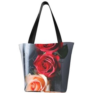 GeRRiT Rode eyed Boomkikker gedrukte Toevallige Schoudertas Grote Capaciteit Tote Bag Shopping Bag, Mooie rozen, Eén maat