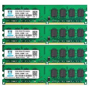 Motoeagle DDR2 DIMM 8GB (4x2GB) 800MHz PC2-6400U 240-pin 1.8V PC2 6400 RAM 2Rx8 UDIMM 6300 Desktop Werkgeheugen CL5 Unbuffered Non-ECC Kit