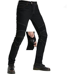 Bikerjeans Met Hoge Stretch Motorbroek Voor Dames 4 Verwijderbare Pads Bescherm De Knieën En Het Kruis Gebruikt Voor Motorrijden, Paardensport, Skibescherming (Color : Black, Grootte : 3XL)