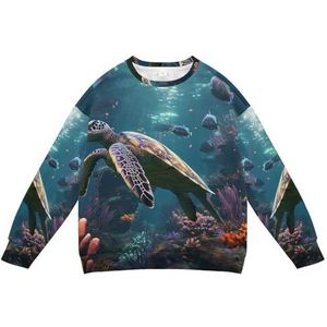 KAAVIYO Kleurrijke zwemschildpadden donkere zee zacht sweatshirt met lange mouwen voor kinderen, trui met ronde hals, overhemden voor jongens en meisjes, Patroon, XS