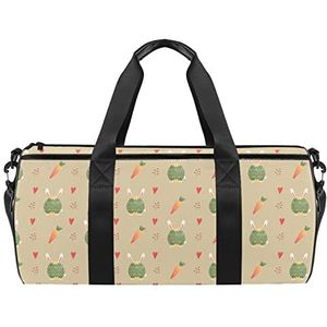 Leuke konijntje op ballonnen reizen duffle tas sport bagage met rugzak draagtas gymtas voor mannen en vrouwen, Schattige cartoon groen ei konijn, 45 x 23 x 23 cm / 17.7 x 9 x 9 inch