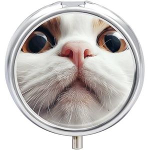 Bruin kattengezicht ronde pillendoos draagbare metalen pillendoos 3 compartimenten kleine reizen pillenorganisator schattige vitamines houder organizer voor portemonnee zak