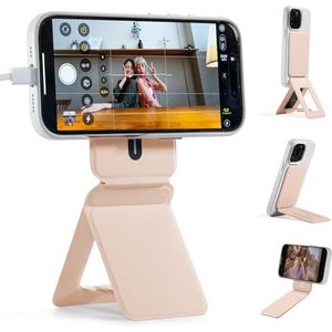MOFT Telefoonstatief, selfiestick voor iPhone, iPhone-standaard met meerdere hoeken, lichtgewicht en draagbare telefoonhouder, sterke magneten, MOVAS veganistisch leer, reisbenodigdheden, perzikroze