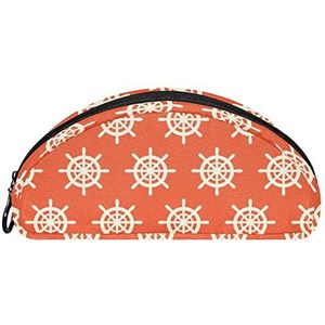 Etui Halve cirkel Briefpapier Pen Bag Pouch Holder Case Nautical Roer Oranje, Multi kleuren, 19.5x4x8.8cm/7.7x1.6x3.5in, Make-up zakje