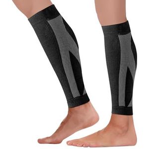 Qullmartle 2 stuks compressiebandages voor dames en heren, ter ondersteuning en ontlasting van de spieren, compressiebandages voor kuiten om te hardlopen, Zwart Grijs, L