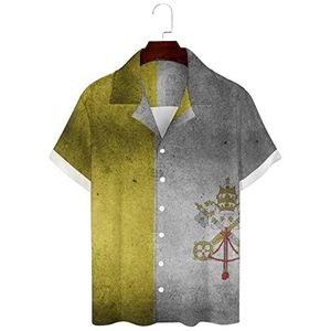 Retro Vaticaanstad vlag heren Hawaiiaanse shirts korte mouw Guayabera shirt casual strand shirt zomer T-shirts XL