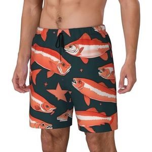 Yyoretp Hawaiiaanse zwembroek met zalmprint, sneldrogende strandshorts met mesh-voering en zakken, Zwart, M