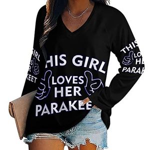 Girl Love Parkiet Nieuwigheid Damesblouse Tops V-hals Tshirt Voor Legging Lange Mouw Casual Trui