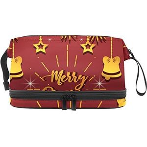 Grote capaciteit reizen cosmetische tas, make-up tas, waterdichte make-up tas organizer, gouden dennentakken met hangende ornamenten rood, Meerkleurig, 27x15x14 cm/10.6x5.9x5.5 in