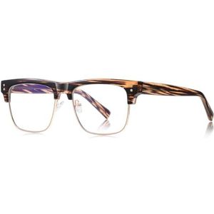 moomoobird Big Frame Bril Blauw Licht Blokkeren TR90 Metalen Vierkante Bril Frame voor Mannen Trendy, bruin patroon goud