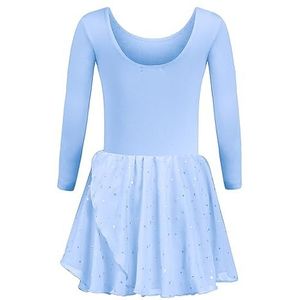 Trudge Balletkleding voor kinderen, voor meisjes, korte mouwen, katoen, balletpak, dansjurk, dansbody, met rok, tutu, blauw (a), 130 cm