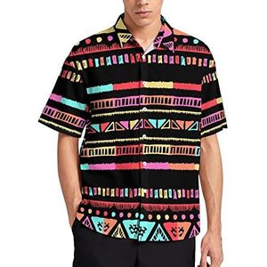 Gekleurde strepen tribal zomer heren shirts casual korte mouw button down blouse strand top met zak XL