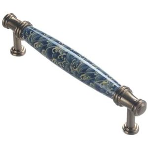 Decor Blauwe Ronde Keramische Deur Vintage Shabby Chic Kast Lade Handgrepen, Goud Messing Knoppen Handvat 96mm, 128mm