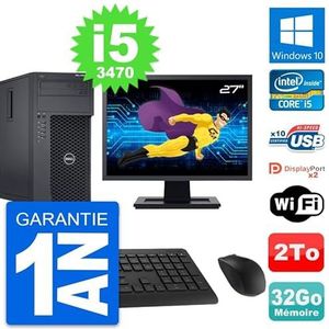 Dell PC Tower T1650 display, 27 inch, Intel i5-3470 RAM, 32 GB, 2 TB, Windows 10, wifi (gereviseerd)