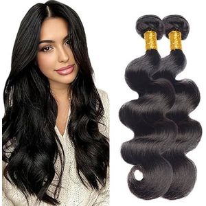 Salharer Body Wave Human Hair Bundles 2 Extension Machine Double Wefts 100% Unprocessed Brazilian Virgin Remy Weave Grade 8A Natural Black Color for Woman 30 32 Inch