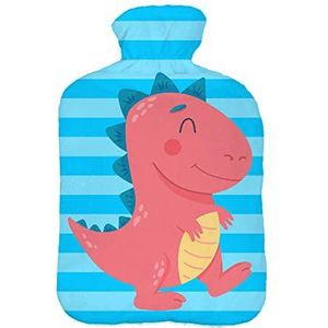 Warmwaterkruik met pullover overtrek 2 liter bedfles met mooie fleece print overtrek rubberen warmwaterkruik met deksel wit roze dino [092]