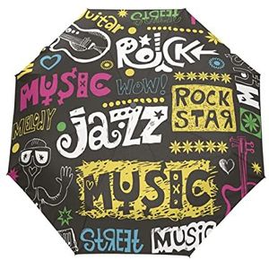 Zwarte Jazz Rock Muziek Automatische Paraplu Winddicht Opvouwbare Paraplu's Auto Open Sluiten voor Meisjes Jongens Vrouwen, Patroon, M