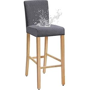 JUNZHE Barstoel krukhoezen, stretch afneembare wasbare stoelhoes voor korte draaibare eetkamerstoel rugleuning stoel barkruk (donkergrijs, set van 6)