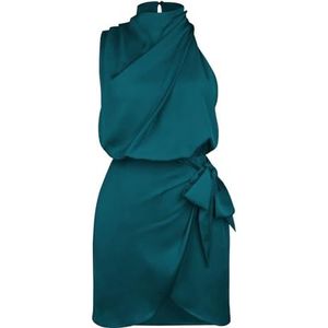 Mode Satijnen Mouwloze Halterjurken voor Dames, Bodycon Cocktailparty Mini-jurk(Color:Lake Blue,Size:XL)