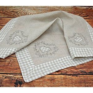 heimtexland Landhaus tafelkleed Vichy Karo 85 x 85 cm natuur linnen hart borduurwerk applicatie tafelkleed country chic deco Öko-Tex Type 502