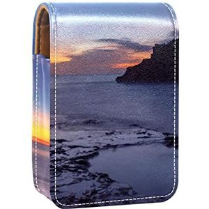 Island Bay Dusk Lipgloss Houder Lipstick Case Draagbare Mini Lipstick Opbergdoos Reizen Lipstick Organizer Case met Spiegel voor Vrouwen, Meerkleurig, 9.5x2x7 cm/3.7x0.8x2.7 in