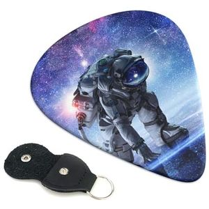 Galaxy Astronaut gitaarplectrums, 6 stuks gitaarplectrums dubbelzijdig bedrukt, geschikt voor akoestische, elektrische en basgitaren, inclusief 0,46 mm 0,71 mm 0,96 mm