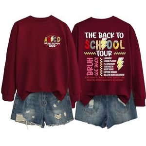 MLZHAN ABCD The Back To School Tour in Front Print Dames Sweatshirt De Terug Naar School Tour Bruh We Back The Back The Back The Back Print Shirt, Wijn Rood, XL